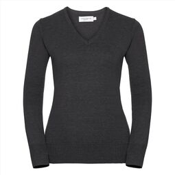 Afbeelding van RUS Ladies V-Neck Knitted Pullover, Charcoal Marl, XXS