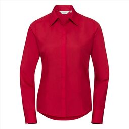 Afbeelding van RUS Ladies LSL Fitted Polycot. Poplin Shirt, Cl. Red, S