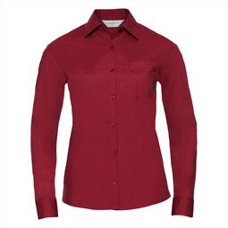 Afbeelding van RUS Ladies LSL C. Polycot. Poplin Shirt, C. Red, S