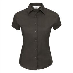 Afbeelding van RUS Ladies Shortsleeve Fitted Stretch Shirt, Chocolate, S