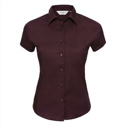 Afbeelding van RUS Ladies Shortsleeve Fitted Stretch Shirt, Port, S