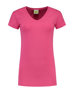 Afbeelding van L&S T-shirt V-neck cot/elast SS for her | Fuchsia | XXL