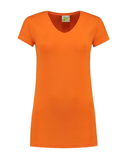 Afbeelding van L&S T-shirt V-neck cot/elast SS for her | Orange | XXL