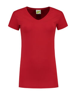 Afbeelding van L&S T-shirt V-neck cot/elast SS for her | Red | XXL
