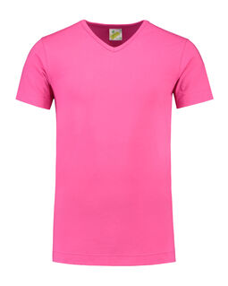 Afbeelding van L&S T-shirt V-neck cot/elast SS for him | Fuchsia | 3XL