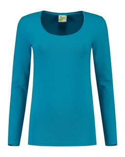 Afbeelding van L&S T-shirt Crewneck cot/elast LS for her | Turquoise | XXL