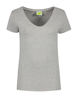 Afbeelding van L&S T-shirt V-neck cot/elast SS for her | Grey Heather | XXL