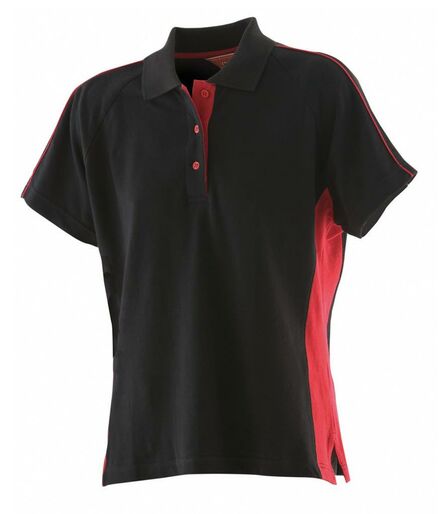 Finden and Hales Ladies Sports Cotton Piqué Polo Shirt, Black/Red, L, Finden & Hales