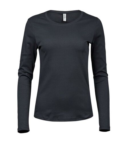 Ladies Long Sleeve Interlock T-Shirt, Dark Grey, L, Tee Jays