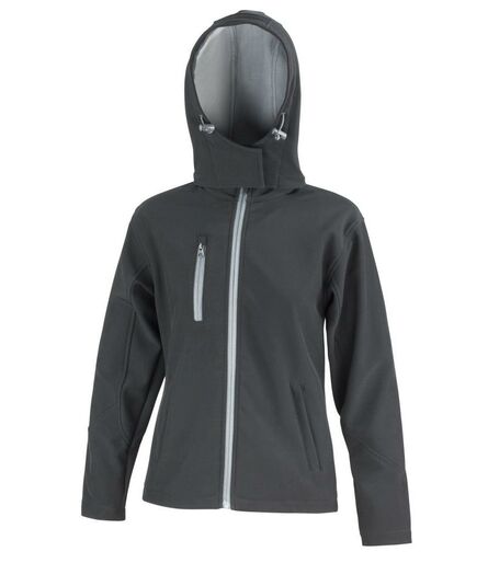 Ladies Hooded Soft Shell Jacket, Black/Grey, L/14, Result Core