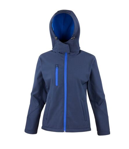 Ladies Hooded Soft Shell Jacket, Navy/Royal Blue, L/14, Result Core