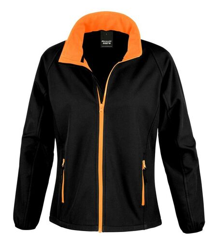 Ladies Printable Soft Shell Jacket, Black/Orange, L/14, Result Core