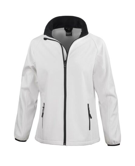 Ladies Printable Soft Shell Jacket, White/Black, L/14, Result Core