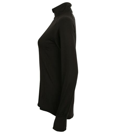 Ladies Long Sleeve Zip Neck Performance Top, Black, L, Tombo