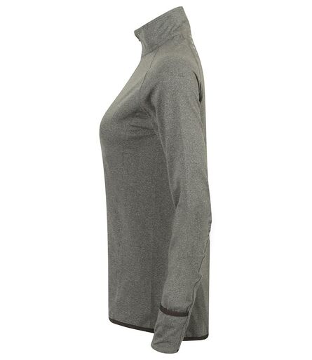 Ladies Long Sleeve Zip Neck Performance Top, Grey Marl, L, Tombo