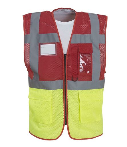 Hi-Vis Top Cool Open Mesh Executive Waistcoat, Red/Yellow, 3XL, Yoko