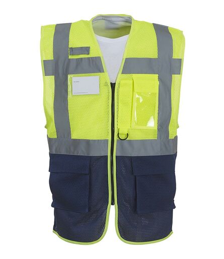 Hi-Vis Top Cool Open Mesh Executive Waistcoat, Yellow/Navy, 3XL, Yoko