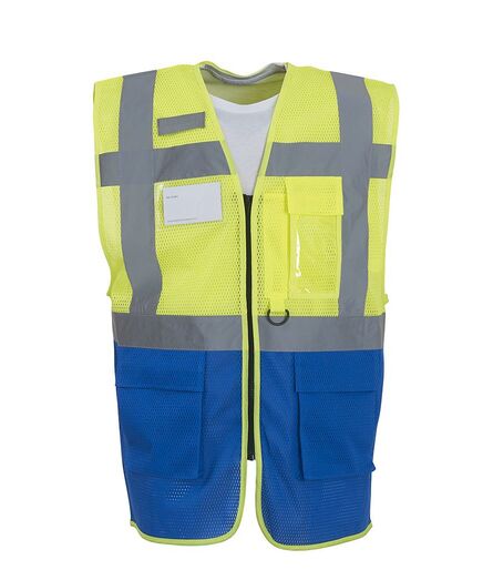 Hi-Vis Top Cool Open Mesh Executive Waistcoat, Yellow/Royal Blue, 3XL, Yoko