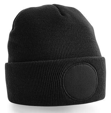 Circular Patch Beanie, Black, ONE, Beechfield