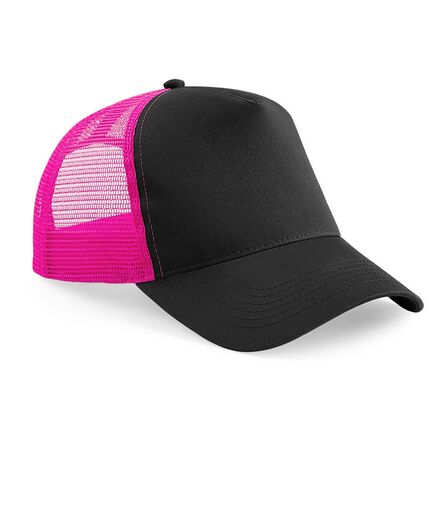 Snapback Trucker Cap, Black/Fuchsia, ONE, Beechfield