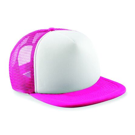 Kids Vintage Snapback Trucker Cap, Fuchsia/White, ONE, Beechfield