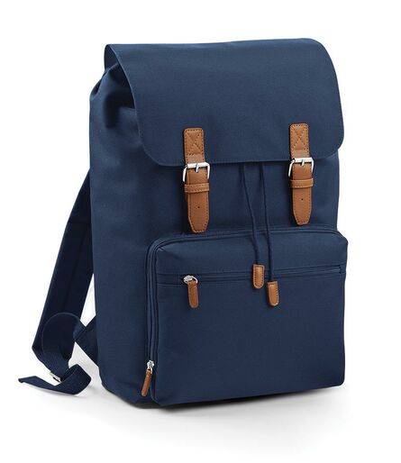 Vintage Laptop Backpack, French Navy/Brown, ONE, BagBase