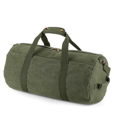 Vintage Canvas Barrel Bag, Vintage Military Green, ONE, BagBase