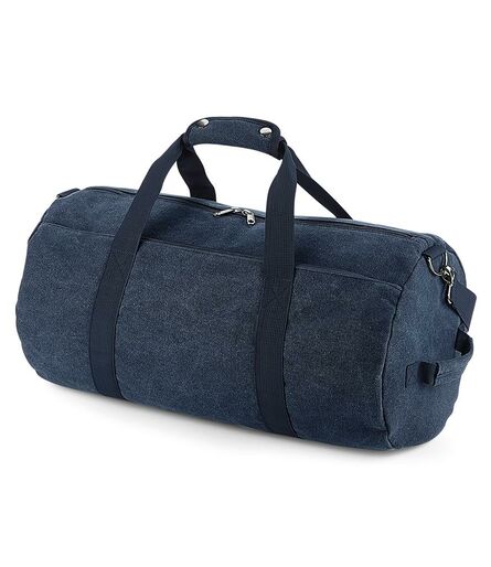 Vintage Canvas Barrel Bag, Vintage Oxford Navy, ONE, BagBase