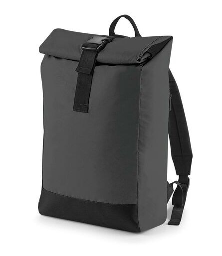BagBase Reflective Roll-Top Backpack, Black Reflective, ONE, Bagbase