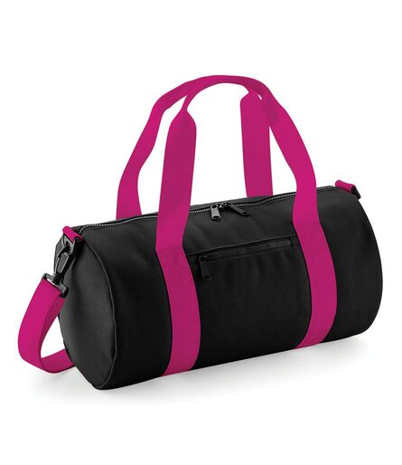 Mini Barrel Bag, Black/Fuchsia, ONE, BagBase