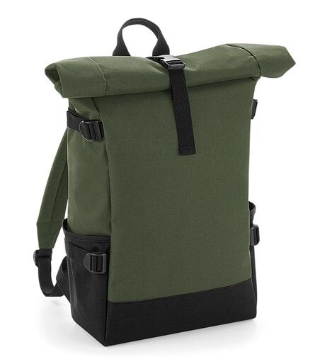 Block Roll-Top Backpack, Olive Green/Black, ONE, BagBase