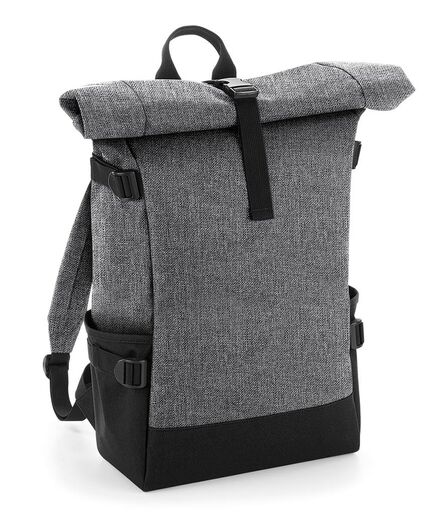 Block Roll-Top Backpack, Grey Marl/Black, ONE, BagBase