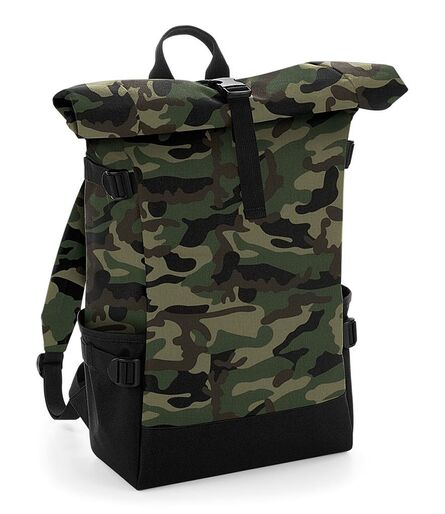 Block Roll-Top Backpack, Jungle Camo/Black, ONE, BagBase