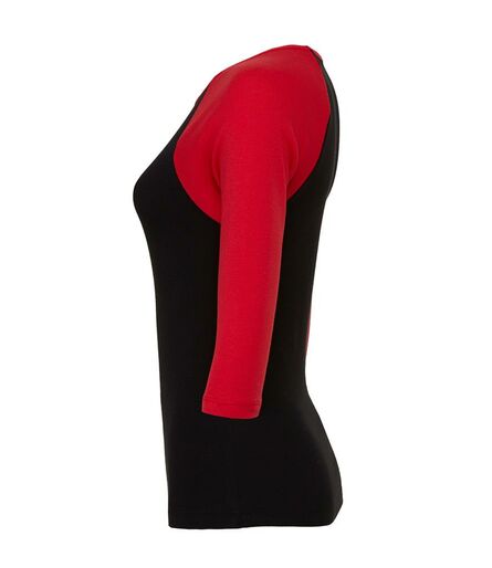 Bella Ladies Baby Rib 3/4 Sleeve Contrast T-Shirt, Black/Red, L, Bella+Canvas