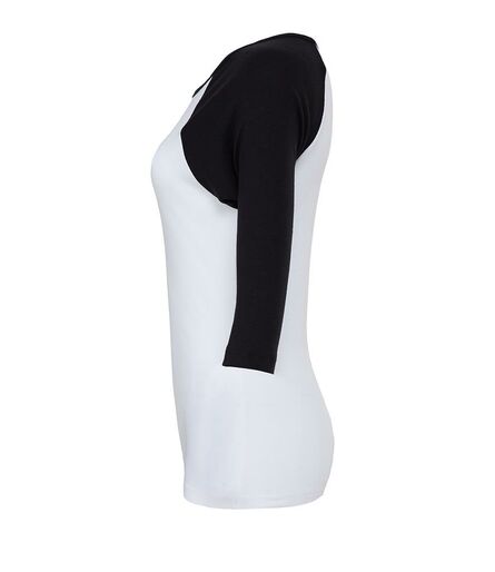 Bella Ladies Baby Rib 3/4 Sleeve Contrast T-Shirt, White/Black, L, Bella+Canvas