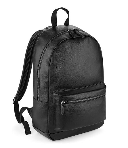 BagBase Faux Leather Backpack, Black, ONE, Bagbase