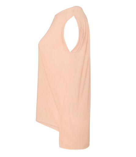 Bella Ladies Flowy Rolled Cuff Muscle T-Shirt, Peach, L, Bella+Canvas