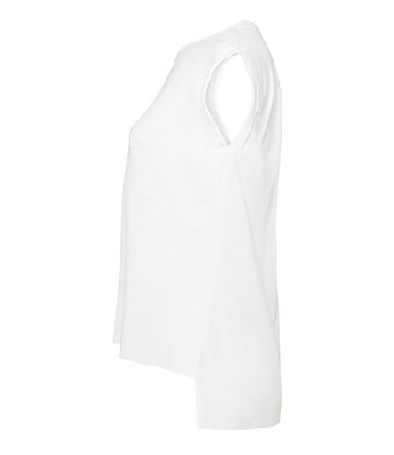Bella Ladies Flowy Rolled Cuff Muscle T-Shirt, White, L, Bella+Canvas