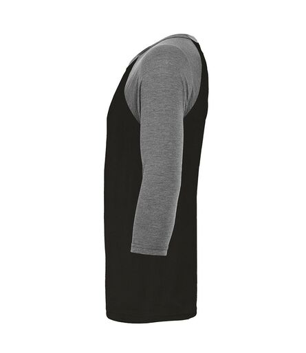Canvas Unisex 3/4 Sleeve Baseball T-Shirt, Black/Deep Heather, L, Bella+Canvas