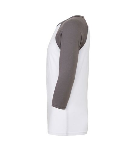 Canvas Unisex 3/4 Sleeve Baseball T-Shirt, White/Asphalt, L, Bella+Canvas