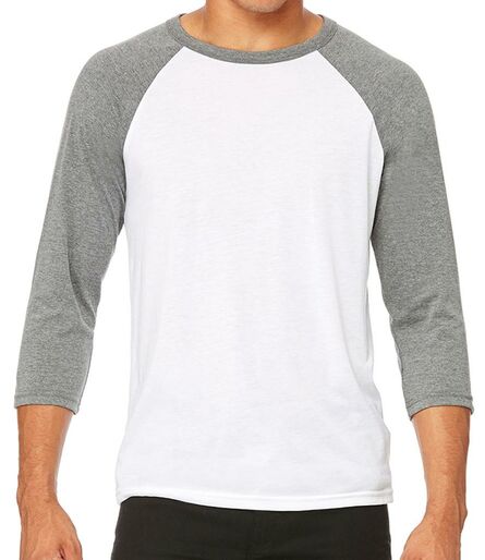 Canvas Unisex 3/4 Sleeve Baseball T-Shirt, White/Deep Heather, L, Bella+Canvas