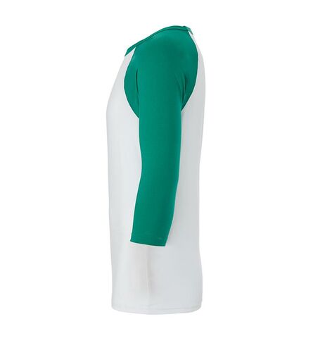 Canvas Unisex 3/4 Sleeve Baseball T-Shirt, White/Kelly Green, L, Bella+Canvas