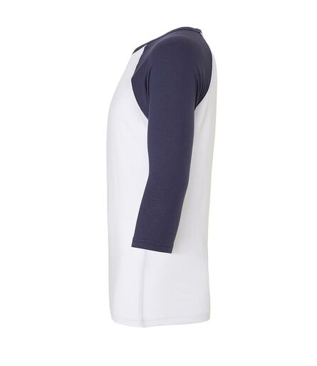 Canvas Unisex 3/4 Sleeve Baseball T-Shirt, White/Navy, L, Bella+Canvas