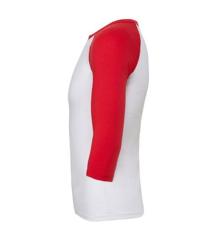 Canvas Unisex 3/4 Sleeve Baseball T-Shirt, White/Red, L, Bella+Canvas