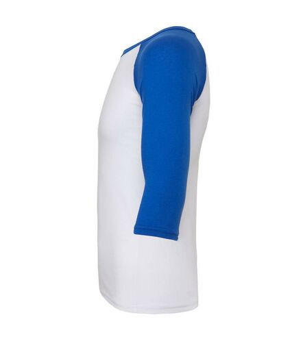 Canvas Unisex 3/4 Sleeve Baseball T-Shirt, White/Royal Blue, L, Bella+Canvas