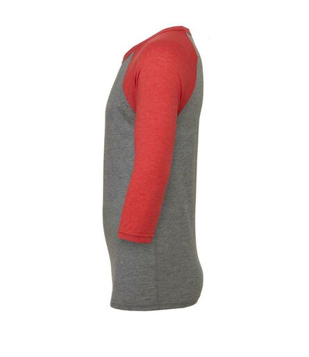 Canvas Unisex 3/4 Sleeve Baseball T-Shirt, Grey/Red Tri-Blend, L, Bella+Canvas