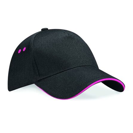 Ultimate 5 Panel Cap with Sandwich Peak, Black/Fuchsia, ONE, Beechfield