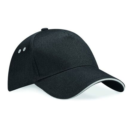 Ultimate 5 Panel Cap with Sandwich Peak, Black/Light Grey, ONE, Beechfield