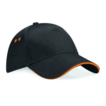 Ultimate 5 Panel Cap with Sandwich Peak, Black/Orange, ONE, Beechfield