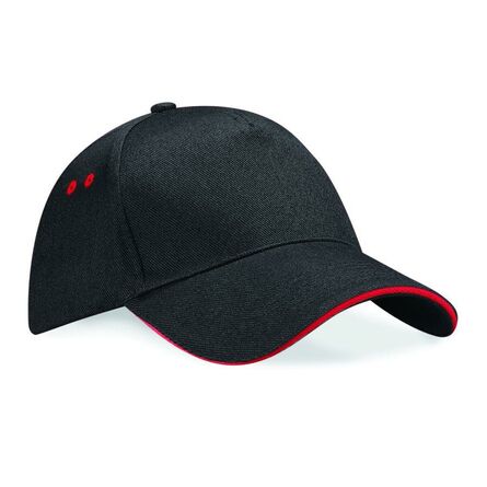 Ultimate 5 Panel Cap with Sandwich Peak, Black/Classic Red, ONE, Beechfield